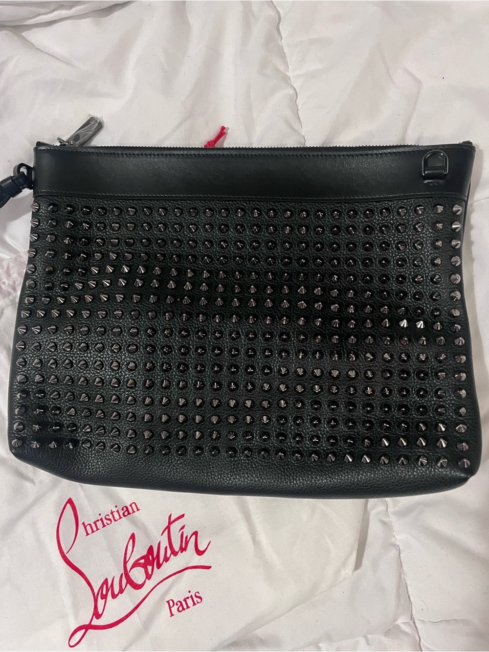 NWT Christian Louboutin Black Studded Leather Funky Pouch